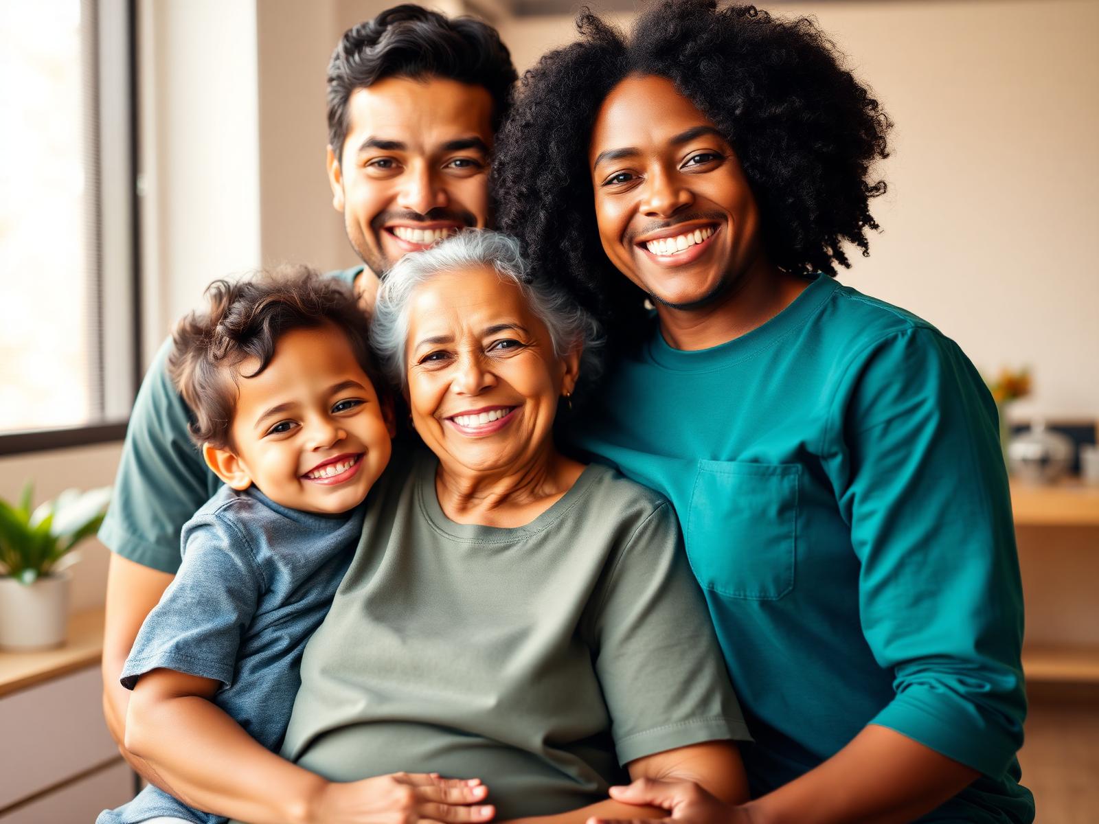 Família sorrindo tranquila com plano de saúde